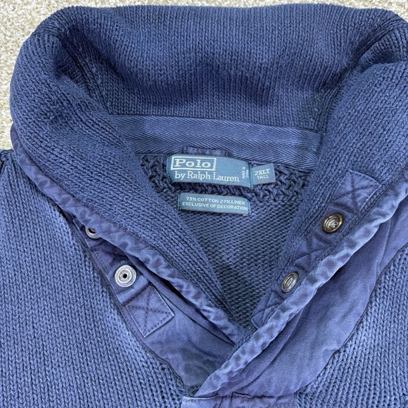 Vtg Polo Ralph Lauren Shawl Collar Military Style Sweater 90s 2XLT Linen Cotton - Picture 3 of 10
